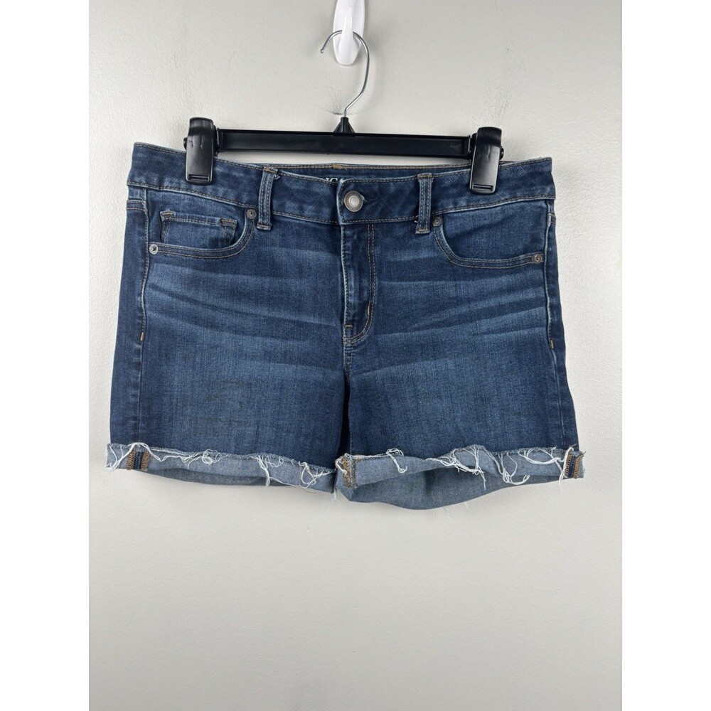 American Eagle Jean Short Shorts Size 10 Blue Denim Stretch Pocket Roll-Ups